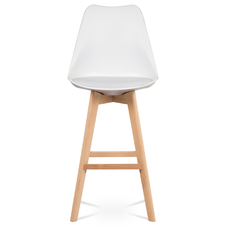 Barová židle, bílá plast+ekokůže, nohy masiv buk - CTB-801 WT