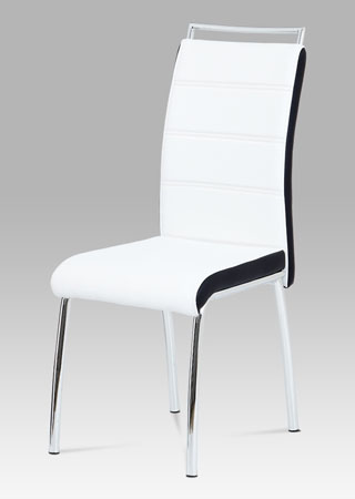 Jídelní židle, koženka bílá/černý bok, madlo, chrom - DCL-403 WT