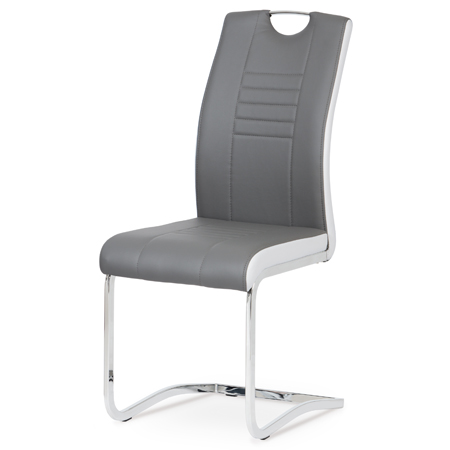 Jídelní židle chrom / koženka šedá s bílými boky - DCL-406 GREY