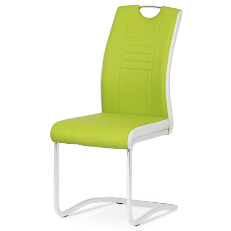 Jídelní židle chrom / koženka limetková s bílými boky - DCL-406 LIM