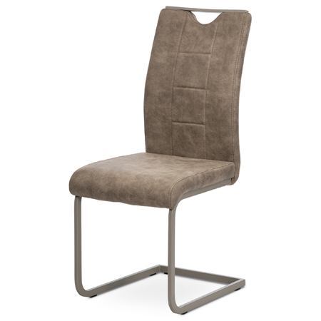 Jídelní židle, lanýžová látka v dekoru vintage kůže, bílé prošití, kov-lanýž.lak