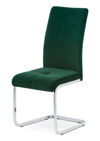Jídelní židle, potah lahvově zelená sametová látka, kovová pohupová chromovaná p - DCL-440 GRN4