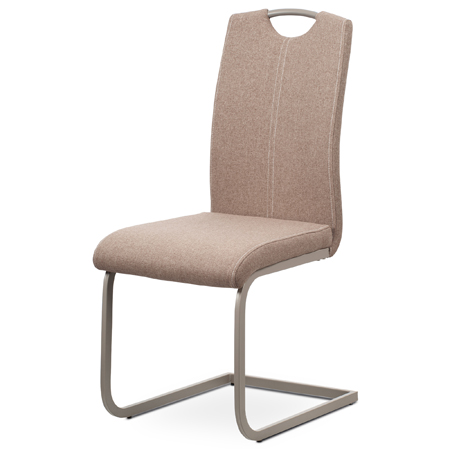 Jídelní židle, potah krémová látka, bílé prošití, kovová pohupová podnož, lanýžo - DCL-612 CRM2