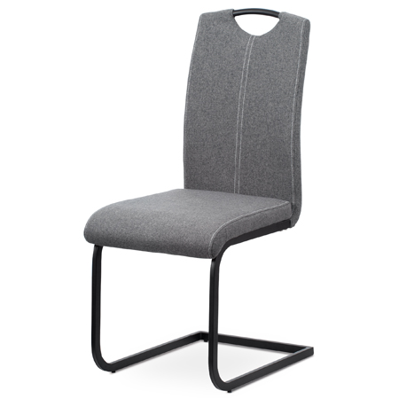 Jídelní židle, potah šedá látka, bílé prošití, kovová pohupová podnož, černý mat - DCL-612 GREY2
