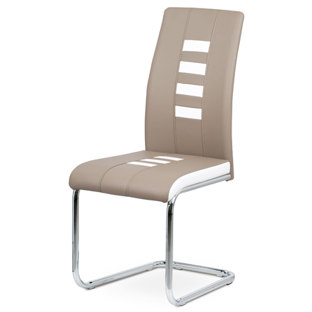Jídelní židle, potah kombinace cappuccino a bílé ekokůže, kovová pohupová podnož - DCL-961 CAP