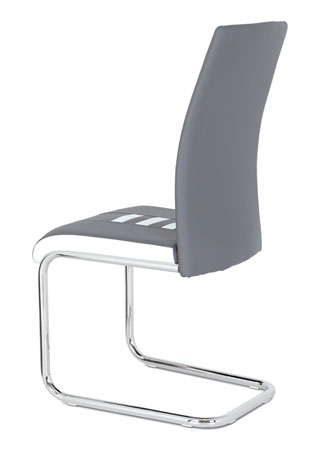 Jídelní židle, potah kombinace šedé a bílé ekokůže, kovová pohupová podnož, chro - DCL-961 GREY