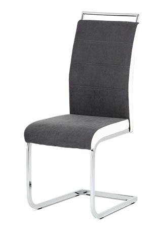 Jídelní židle šedá látka + bílá koženka / chrom - DCL-966 GREY2