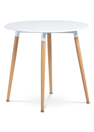 Jídelní stůl pr.80 cm, bílá matná MDF, kov buk + chrom - DT-608 WT