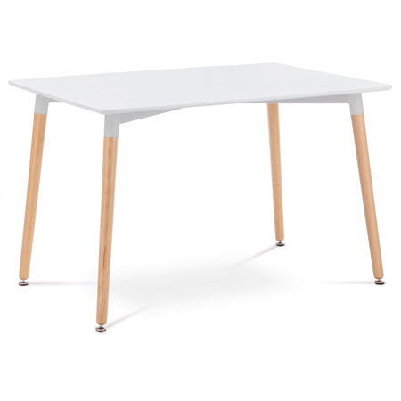 Jídelní stůl 120x80x76 cm, MDF / kovová kostrukce - bílý matný lak, dřevěné nohy - DT-705 WT