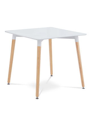 Jídelní stůl 80x80x76 cm, MDF / kovová kostrukce - bílý matný lak, dřevěné nohy - DT-706 WT