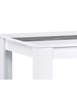 Jídelní stůl 138x80x74 cm, MDF, bílé lamino, dekorační pruh v dekoru beton - DT-P140 WT