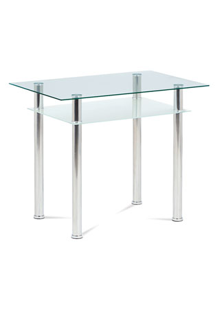Jídelní stůl 90x60 cm, číré/mléčné sklo temperované + chrom