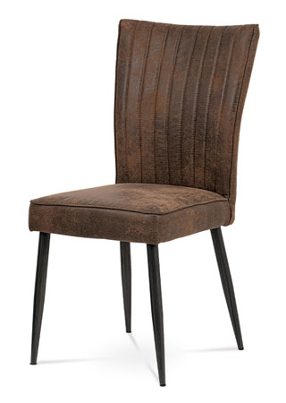 Jídelní židle, hnědá látka v dekoru broušené kůže, broušený kov antik - HC-323 COF3