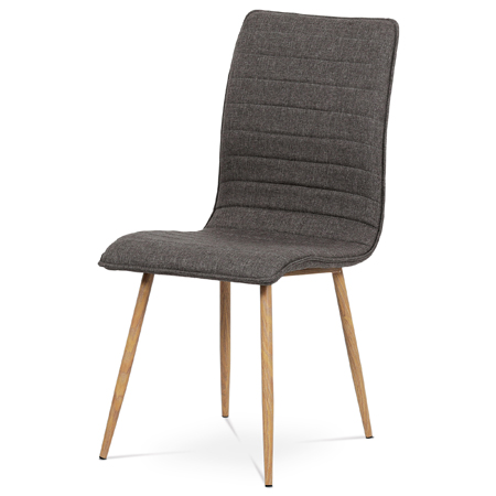 Jídelní židle, coffee látka, kovová 4 nohá podnož, 3D dekor dub - HC-368 COF2