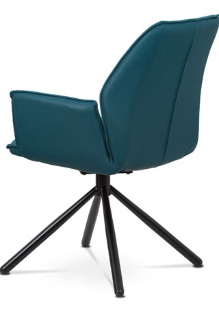 Jídelní a konferenční židle, modrá ekokůže / látka, kovová podnož, černý matný l