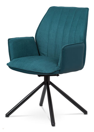 Jídelní a konferenční židle, modrá ekokůže / látka, kovová podnož, černý matný l