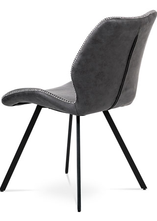 Jídelní židle, potah šedá látka v dekoru vintage kůže, bílé prošití, kovová čty - HC-440 GREY3