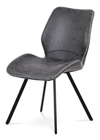 Jídelní židle, potah šedá látka v dekoru vintage kůže, bílé prošití, kovová čty - HC-440 GREY3