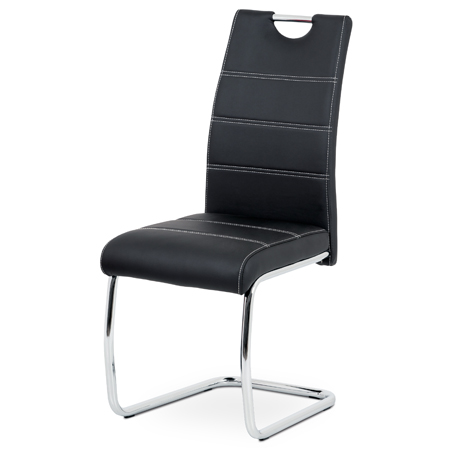 Jídelní židle, potah černá ekokůže, bílé prošití, kovová pohupová podnož, chrom - HC-481 BK