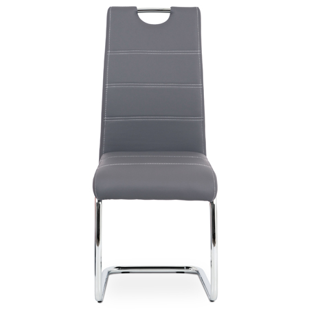 Jídelní židle, potah šedá ekokůže, bílé prošití, kovová pohupová podnož, chrom - HC-481 GREY
