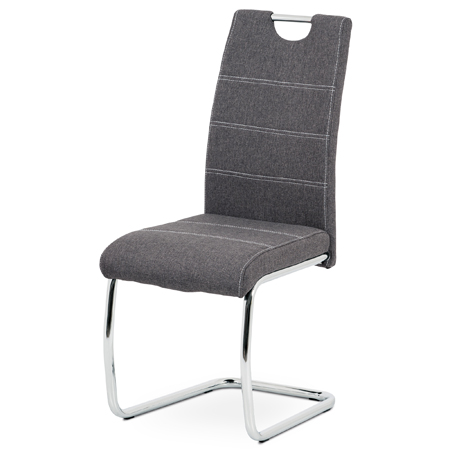Jídelní židle, potah šedá látka, bílé prošití, kovová chromovaná pohupová podnož - HC-482 GREY2