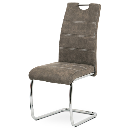 Jídelní židle, potah hnědá látka COWBOY v dekoru vintage kůže, kovová chromovaná - HC-483 BR3