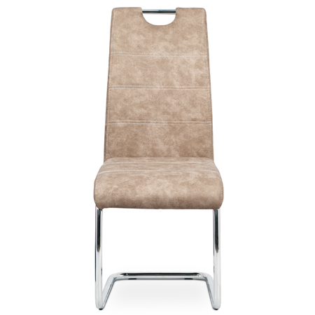 Jídelní židle, potah krémová látka COWBOY v dekoru vintage kůže, kovová chromova - HC-483 CRM3