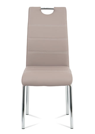 Jídelní židle, potah lanýžová ekokůže, bílé prošití, kovová čtyřnohá chromovaná - HC-484 LAN