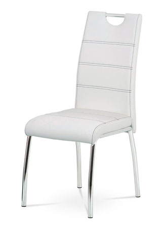 Jídelní židle, potah bílá ekokůže, černé prošití, kovová čtyřnohá chromovaná pod - HC-484 WT