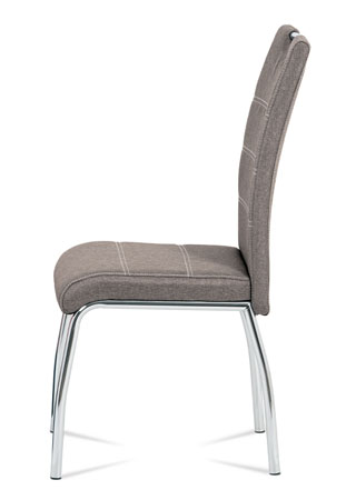 Jídelní židle, potah coffee látka, bílé prošití, kovová čtyřnohá chromovaná podn - HC-485 COF2
