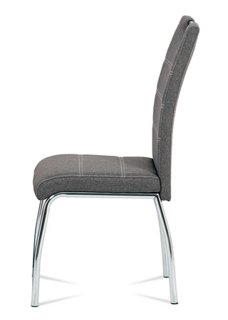 Jídelní židle, potah šedá látka, bílé prošití, kovová čtyřnohá chromovaná podnož - HC-485 GREY2