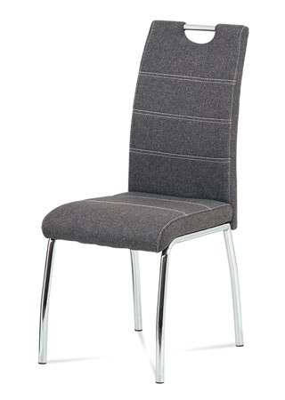 Jídelní židle, potah šedá látka, bílé prošití, kovová čtyřnohá chromovaná podnož - HC-485 GREY2