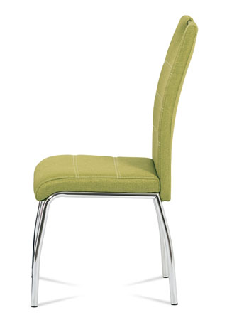 Jídelní židle, potah olivově zelená látka, bílé prošití, kovová čtyřnohá chromov - HC-485 GRN2