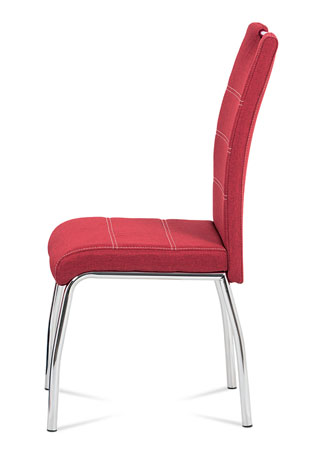 Jídelní židle, potah vínově červená látka, bílé prošití, kovová čtyřnohá chromov - HC-485 RED2