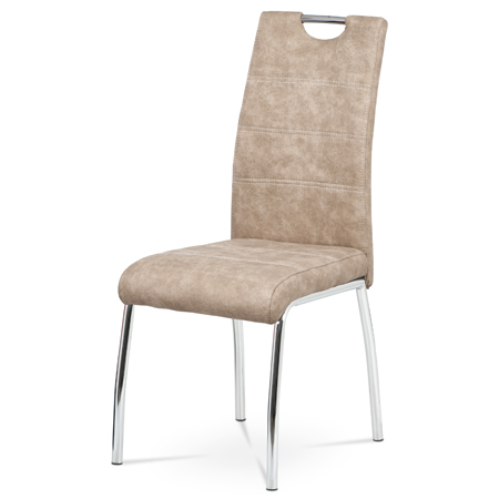 Jídelní židle, potah krémová látka COWBOY v dekoru vintage kůže, bílé prošití, k - HC-486 CRM3