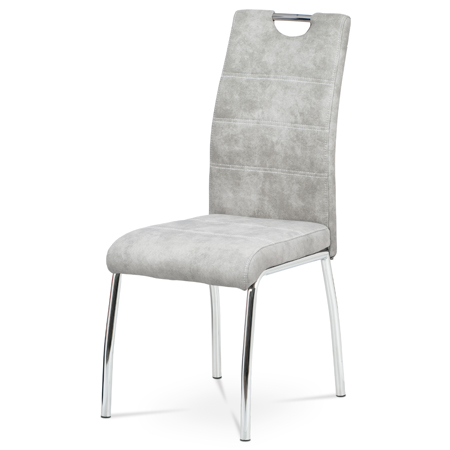 Jídelní židle, potah stříbrná látka COWBOY v dekoru vintage kůže, kovová čtyřnoh - HC-486 SIL3