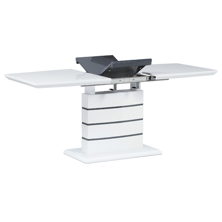 Jídelní stůl 140+40x80 cm, vysoký lesk bílá + šedá - HT-410 WT