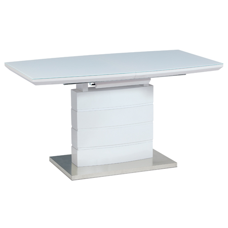 Rozkládací jídelní stůl 140+40x80x76 cm, bílé sklo, bílý vysoký lesk, broušený n - HT-440 WT