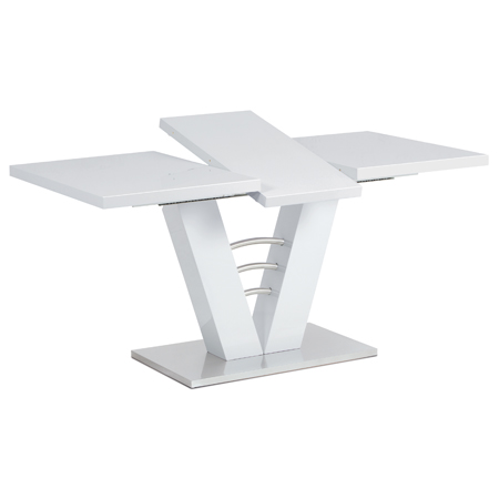 Rozkládací jídelní stůl 120+40x80 cm, bílý lesk / broušený nerez - HT-510 WT