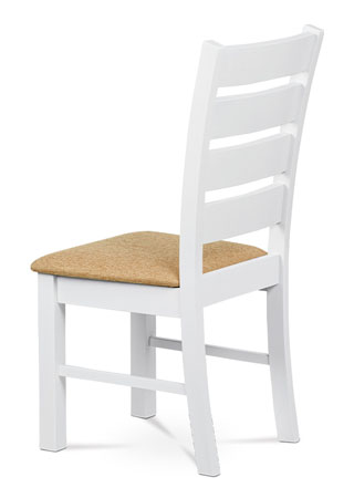 Jídelní židle, masiv kaučukovník, látkový potah v pískové barvě, bílý matný lak - WDC-181 WT