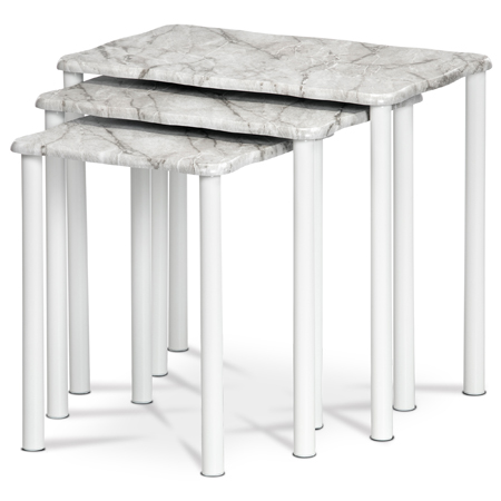 Konferenčný stolík 3ks, white/grey marble 20658-04 WT