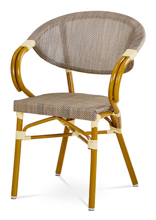 Záhradná stolička, kov zlatý, látka cappuccino AZC-100 CAP