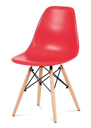 Jedálenská stolička, plast červený / masív buk / kov čierny CT-758 RED