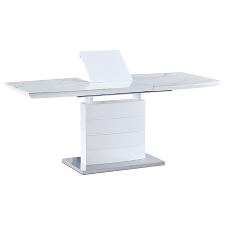 Jedálenský stôl 140+40x80 cm, keramická doska biely mramor, MDF, biely matný lak - HT-427M WT