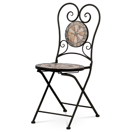 Záhradná stolička, keramická mozaika, kov, černý lak JF2226