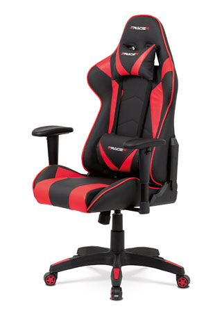 Kancelárska stolička, koženka čierna / červená KA-F03 RED