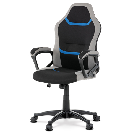 Kancelárska a herná stolička, poťah - modrá, sivá a čierna látka, hojdací mechanizmus - KA-L611 BLUE