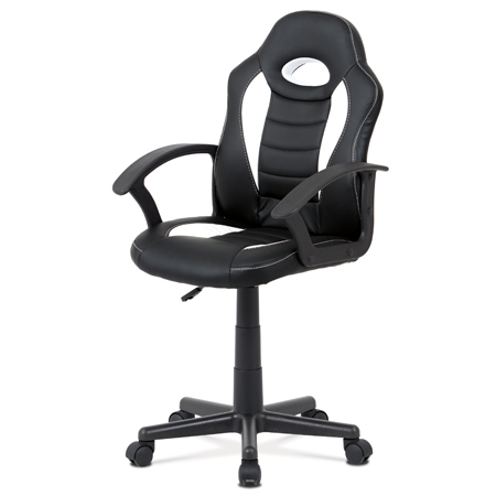 Kancelárska stolička, biela-čierna ekokoža, výšk. nast., kríž plast čierny KA-V107 WT