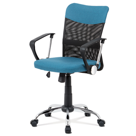 Kancelárska stolička, modrá látka, čierna MESH, hojdací mech, kríž chróm KA-V202 BLUE