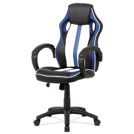 Kancelárska stolička,modrá-čierna ekokoža+MESH, hojdací mech, kríž plast čierny KA-V505 BLUE